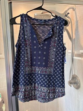 Lucky Brand Navy Paisley Border Print Tank
